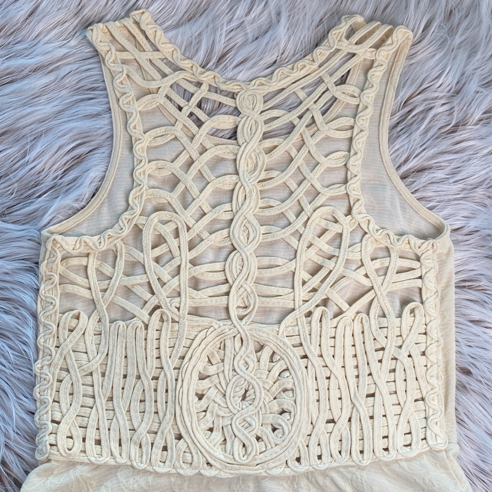 Free People Macrame Peplum Sleeveless Top in Cream / Ivory Small - Picture 7 of 7